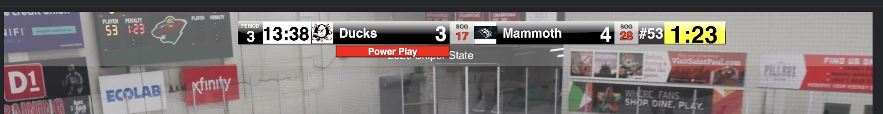 Power play overlay shown on a live hockey stream