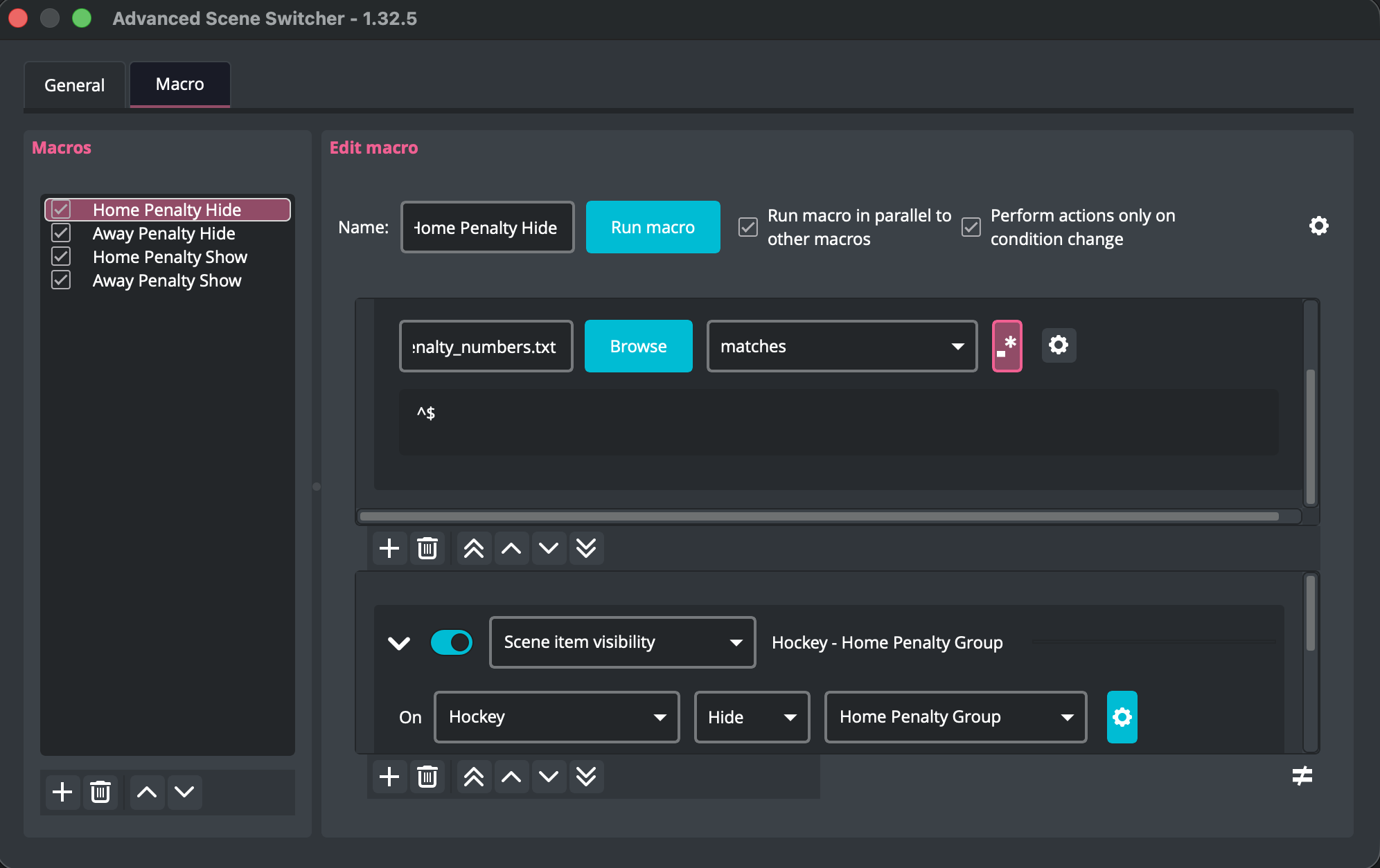 Advanced Scene Switcher macro configuration after import